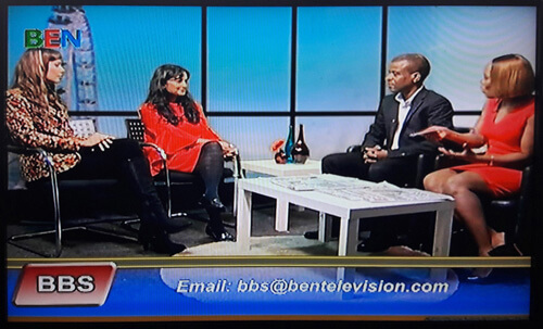 Anna-Christina with Dawattie Basdeo at BEN TV Studios filming a live interview on the Ben Breakfast Show