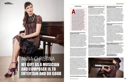 Global Woman Magazine interview with Anna-Christina  - Children's Audio Book Author/Creator, TV/Film/Media Composer, Musician, Business Owner/Entrepreneur